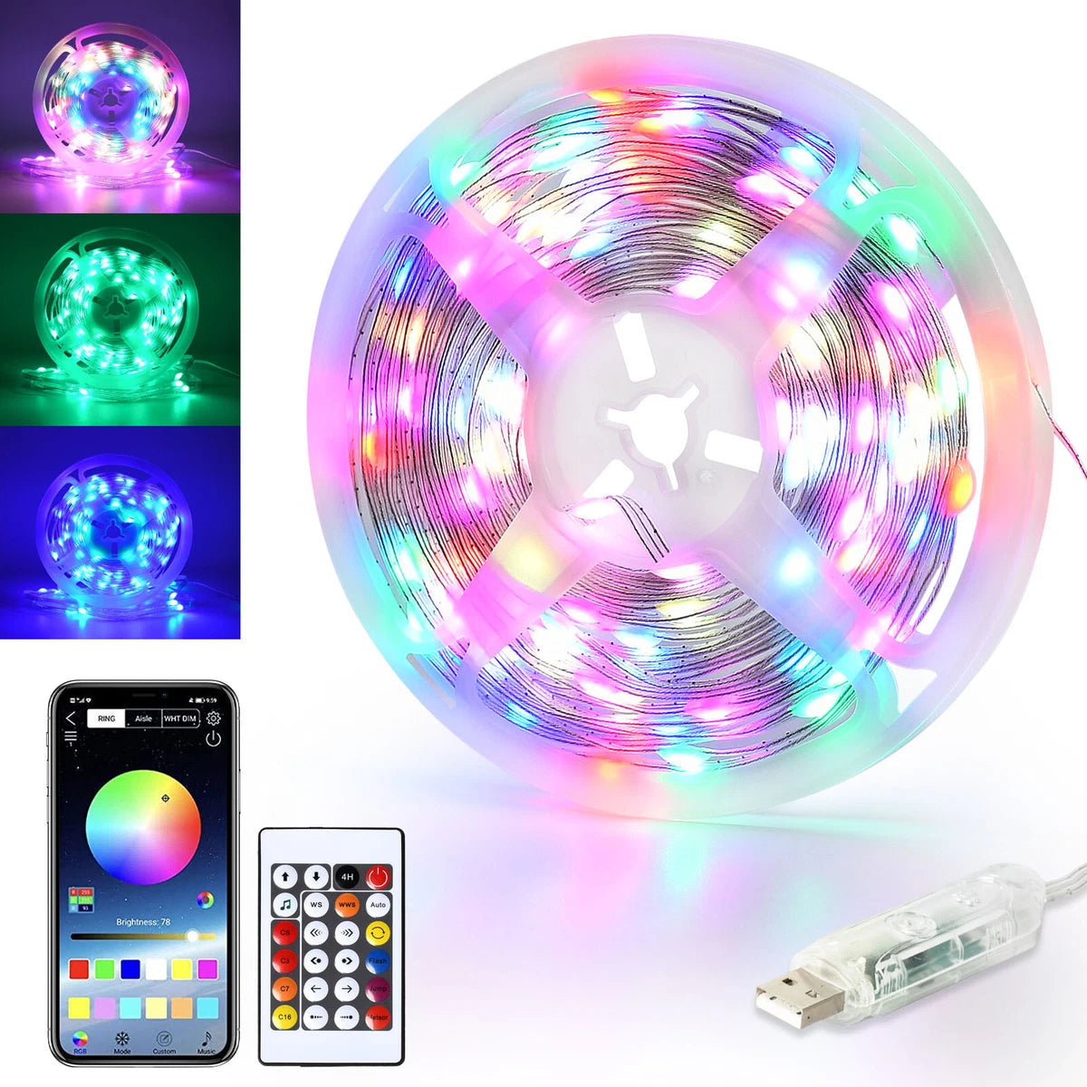 10 Meter RGB LED Strip Light –  music scysnc,Waterproof, Remote & USB