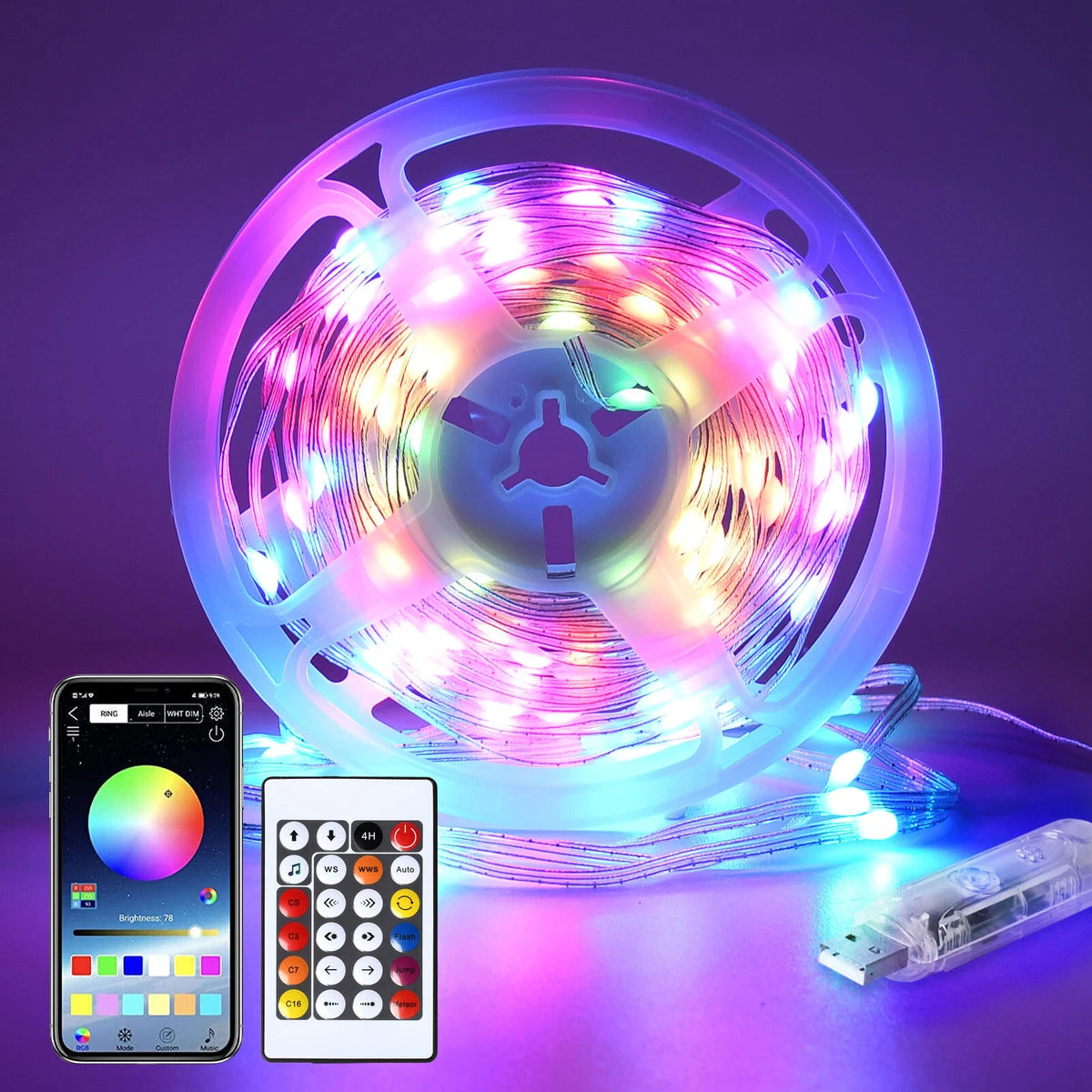 10 Meter RGB LED Strip Light –  music scysnc,Waterproof, Remote & USB